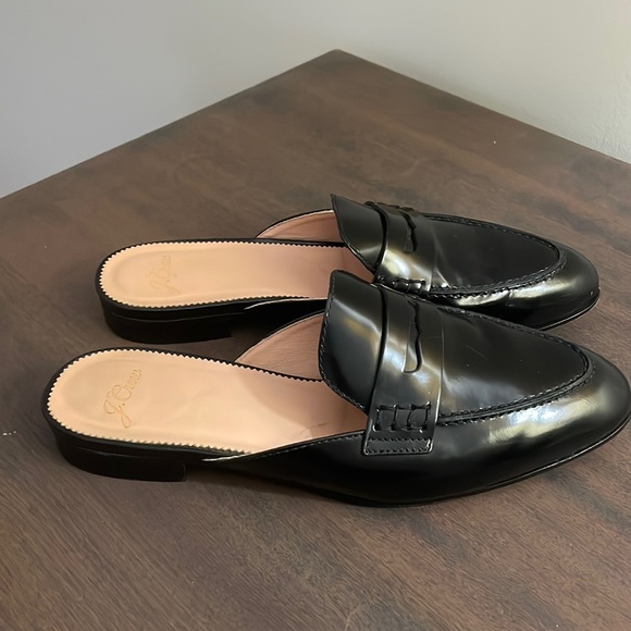 J crew black leather loafer slides EUC worn once! Size 8